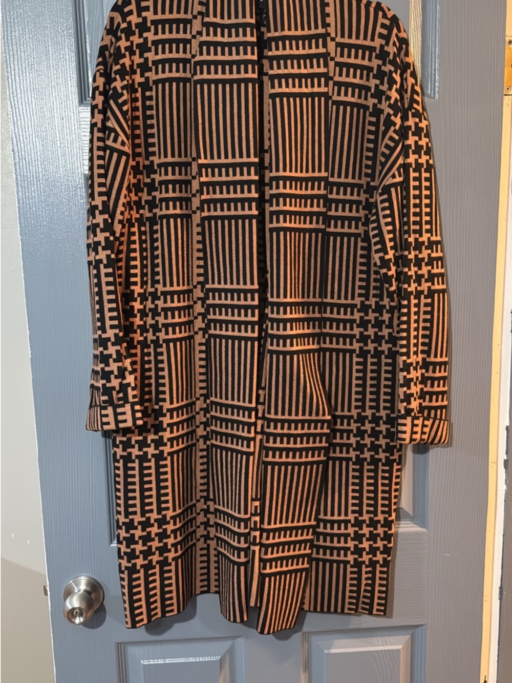 Tahari Black and Tan Geometric Pattern Coat